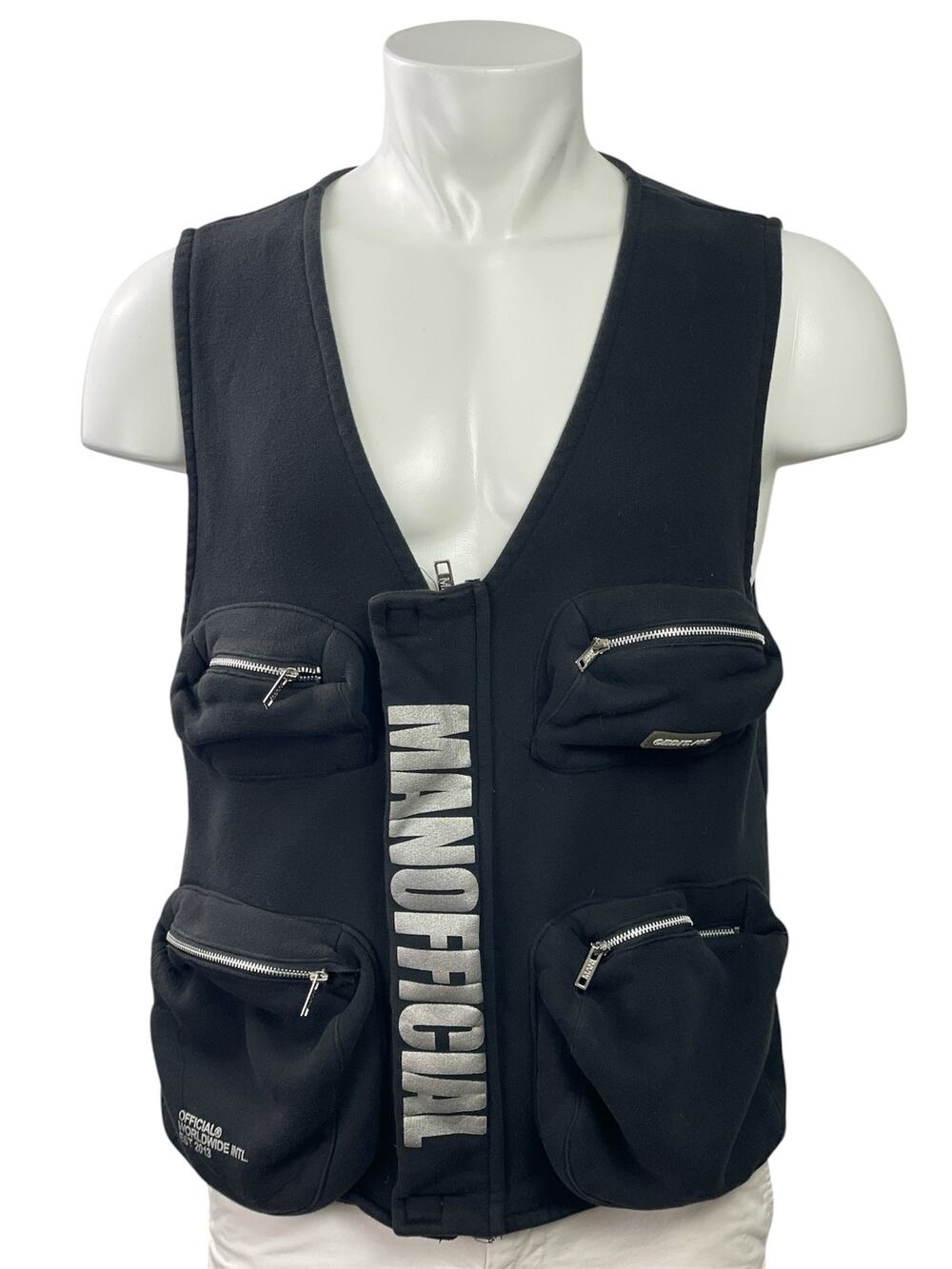 Boohooman Mens Black Reflective Print Sleeveless Pockets Utility Vest Top Size M